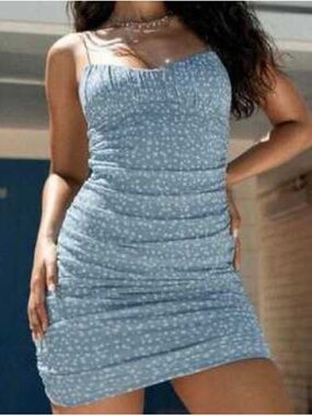 Garage floral ruched blue mini dress
